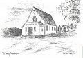 St. Lundby Missionskyrkan. Odaterat. Teckning av Anna-Karin Hurtig 1981. Utgivet av St. Lundby scoutkår. Dubbelt