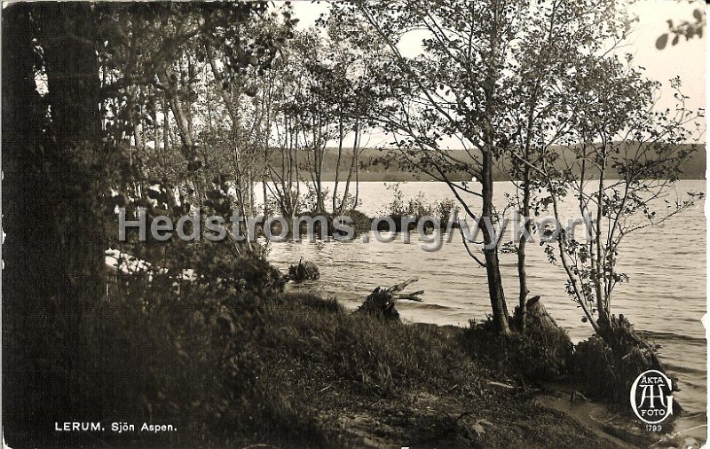 Lerum. Sjon Aspen. Postganget 6 juni 1936. Forlag Alrik Hedlund, Goteborg. 1799.jpg - Lerum. Sjön Aspen.Längst till vänster på Aspenäsbadet, alldeles bredvid Säveåns utlopp.Postgånget.Förlag: Alrik Hedlund, Göteborg