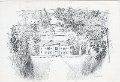 Aspenas. Herrgardsbyggnaden sedd fran lovsalen i norr. Teckning av Lisa Bauer. Postganget 29 december1968