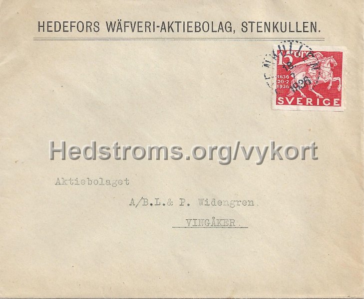 Hedefors Wafveri-Aktiebolag, Stenkullen. Postganget 18 juli 1936.jpeg - Hedefors Wäfveri-Aktiebolag, Stenkullen.Postgånget 18 jul 1936.4