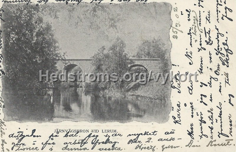 Jarnvagsbron vid Lerum. Postganget 25 mars 1902.jpeg - Järnvägsbron vid Lerum.Postgånget 25 mars 1902.