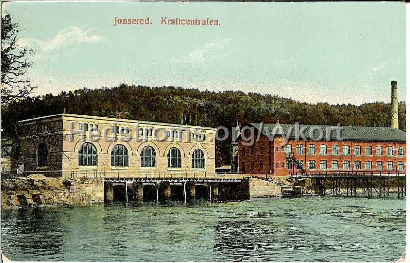 Jonsered. Kraftcentralen. Postganget 4 juli 1910..jpg - Jonsered. Kraftcentralen.Postgånget 4 juli 1910.