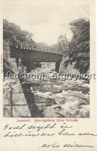 Jonsered. Jarnvagsbron ofver Safvean. Postganget 31 dec 1902.jpeg - Jonsered. Järnvägsbron öfver Säfveån.Postgånget 31 dec 1902.
