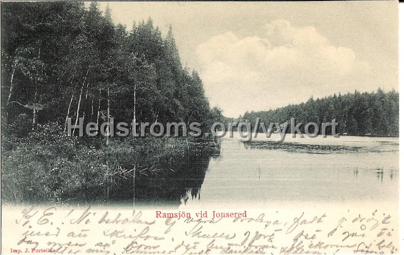 Ramsjon vid Jonsered. Postganget 22 september 1902. Imp. J. Portelius.jpg - Ramsjön vid Jonsered