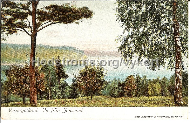 Vastergatland. Vy fran Jonsered. Odaterat. Axel Eliassons Konstforlag, Stockholm.jpg - Vestergötland. Vy från Jonsered.