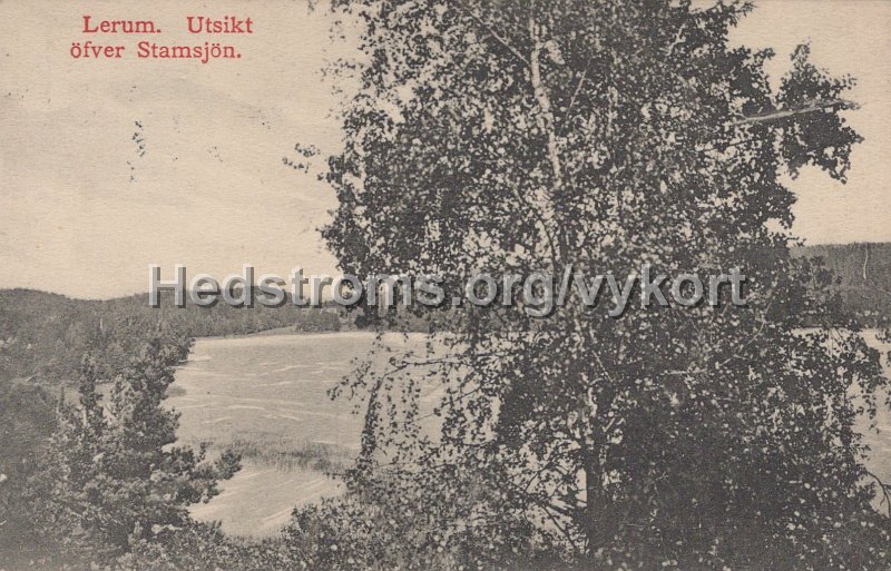 Lerum. Utsikt ofver Stamsjon. Postganget 9 januari 1911. Forlag Carl Broback.jpg - Lerum. Utsikt öfver Stamsjön.Postgånget 9 januari 1911.Förlag: Carl Brobäck.