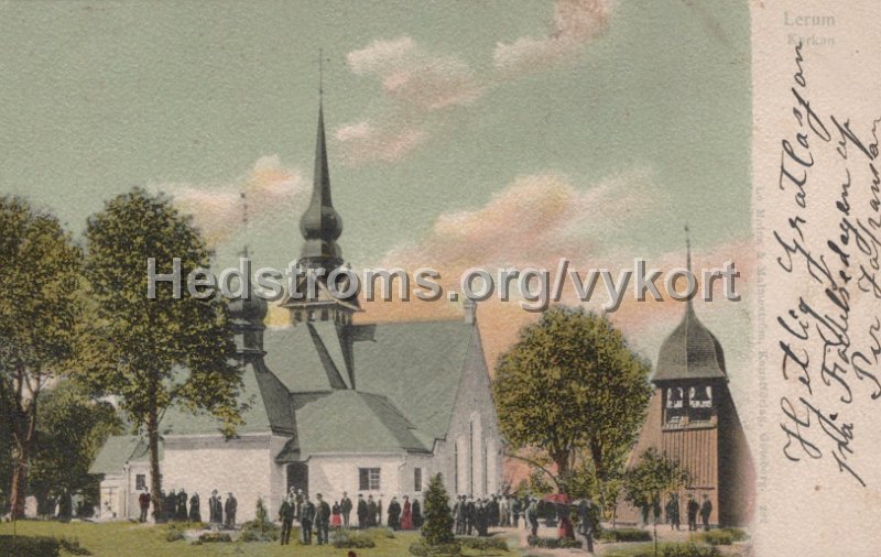 Lerum Kyrkan. Postganget 13 december 1903. LeMoine Malmestrom Konstforlag, Goteborg.jpg - Lerum Kyrkan.Postgånget 13 december 1903.LeMoine & Malmeström Konstförlag, Göteborg.