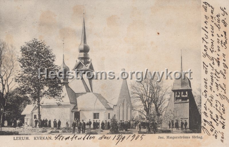 Lerum. Kyrkan. Postganget 14 september 1905. Jac. Hægerstroms forlag.jpg - Lerum. Kyrkan.Postgånget 14 september 1905.Jac. Hægerströms förlag.