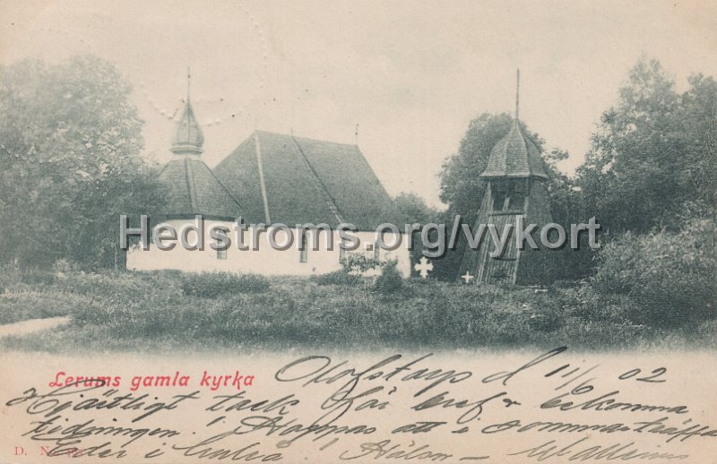 Lerums gamla Kyrka. Postganget 11 juni 1902. D. No. 465.jpg - Lerums gamla kyrka.Postgånget 11 juni 1902.D. No. 465.