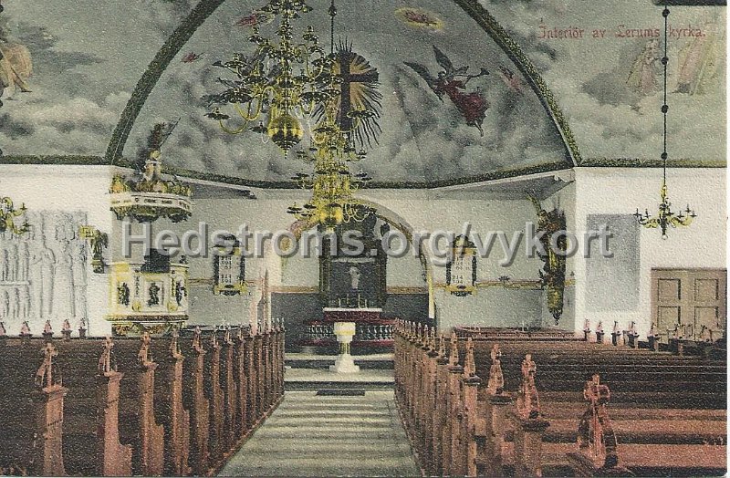 Interior av Lerums kyrka. Odaterat..jpeg - Interiör av Lerums kyrka.Odaterat.Märkt K843 på adress-sidan.Gyllene korset i kortaket.