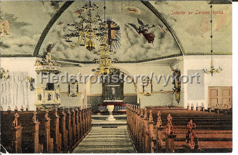 Interior av Lerums kyrka. Postganget 14 september 1908.jpg - Interiör av Lerums kyrka.Postgånget 14 september 1908.