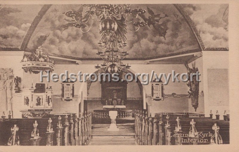 LLerums Kyrka. Interior. Postganget 17 augusti 1921.Carl Brobacks forlag.jpg - Lerums Kyrka. Interiör.Postgånget 17 augusti 1921.Carl Brobäcks förlag.