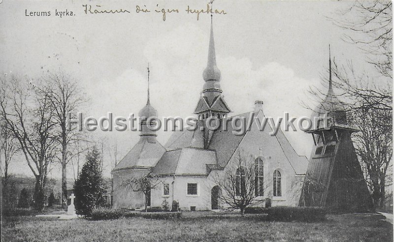 Lerums Kyrka. Postganget 24 maj 1903. Foto  Forlag Olga rinman, Goteborg.jpeg - Lerums Kyrka.Postgånget 24 maj 1903.Foto & Förlag: Olga Rinman, Göteborg.