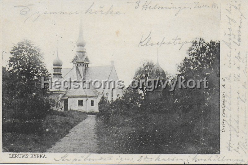 Lerums kyrka. Postganget 27 november 1903. Orebro Konstindustri A.B.jpeg - Lerums kyrka.Postgånget 27 november 1903.Örebro Konstindustri A.B.