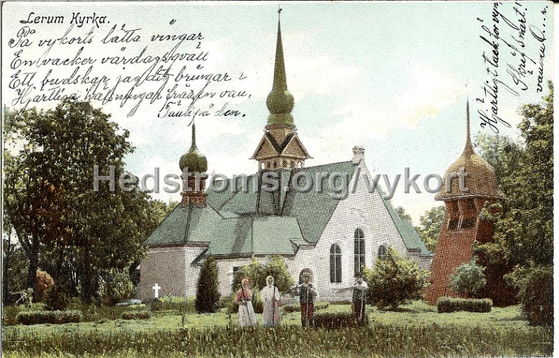 Lerum Kyrka, Postganget 13 maj 1908. Axel Eliassons Konstforlag Stockholm no 3231.jpg - Lerum Kyrka.Postgånget 13 maj 1908.Axel Eliassons Konstförlag Stockholm no 3231.