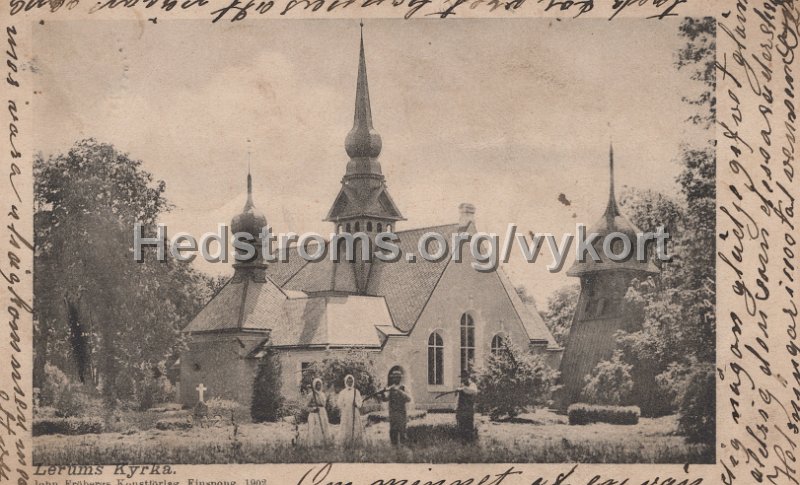 Lerums Kyrka. Postganget 30 januari 1903. John Frobergs Konstforlag, Finspong. 1902.jpg - Lerums Kyrka.Postgånget 30 januari 1903.John Fröbergs Konstförlag, Finspong. 1902.