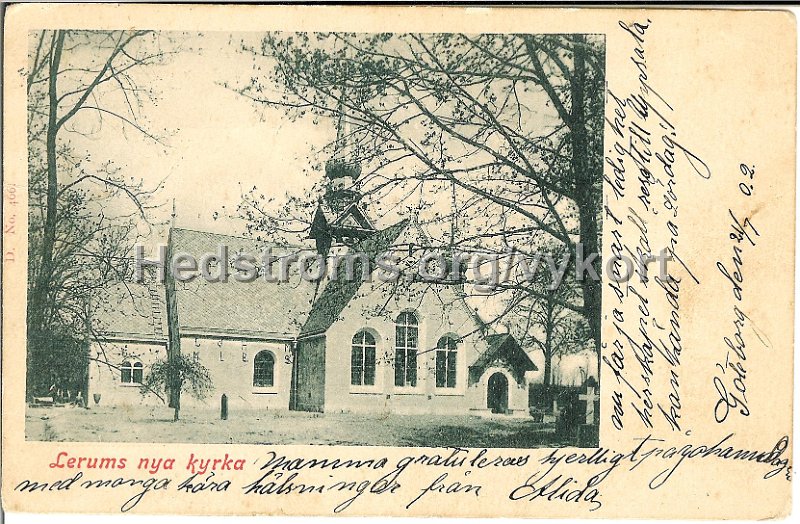 Lerums nya kyrka. Postganget 21 juli 1902..jpg - Lerums nya kyrka.Postgånget 21 juli 1902.