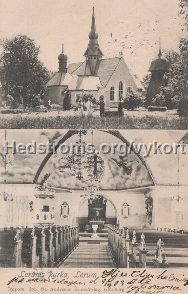 Lerumskyrka, Lerum. Postganget 9 september 1903. Joh. Ol. Andreens Konstforlag, Goteborg.jpg - Lerumskyrka, Lerum.Postgånget 9 september 1903.Joh. Ol. Andreens Konstförlag, Göteborg.