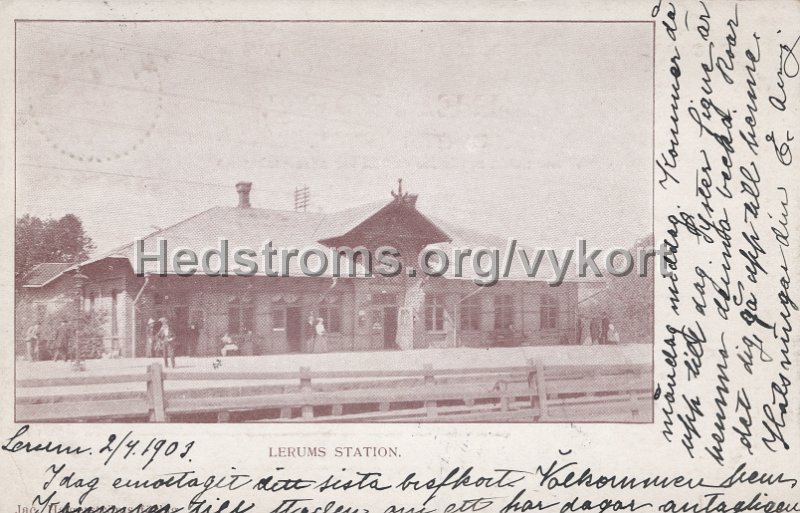 Lerums station. Postganget 2 april 1903.jpg - Lerums station.Postgånget 2 april 1903.Jac. Hægerströms förlag.