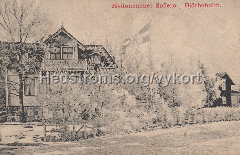 Hvilohemmet Sofiero. Bjorboholm. Postganget 30 december 1914. J.E. Lindqvists Vykortsforlag, Bjorboholm.jpg - Hvilohemmet Sofiero. Björboholm.Postgånget 30 december 1914.J.E. Lindqvists Vykortsförlag, Björboholm.