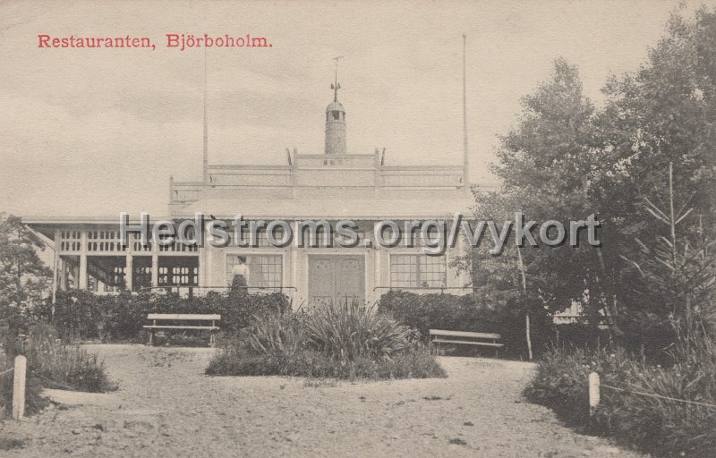 Restauranten. Bjorboholm. Postganget 20 juli 1911. J.E. Lindquists Vykortsforlag, Bjorboholm.jpg - Restauranten, Björboholm.Postgånget 20 juli 1911.J.E. Lindquists Vykortsförlag, Björboholm.