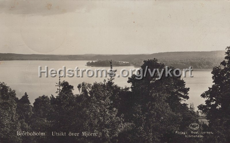 Bjorboholm. Utsikt over Mjorn. Postganget 31 augusti 1938. Forlag Gust. Larson, Bjorboholm.jpg - Björboholm. Utsikt över Mjörn.Postgånget 31 augusti 1938.Förlag: Gust. Larson, Björboholm.