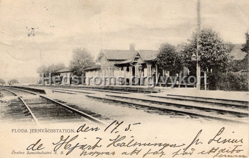 Floda Jernvagsstation. Postganget 17 maj 1903. Orebro Konstindustri A. B.jpg - Floda Jernvägsstation.Postgånget 17 maj 1903.Örebro Konstindustri A. B.