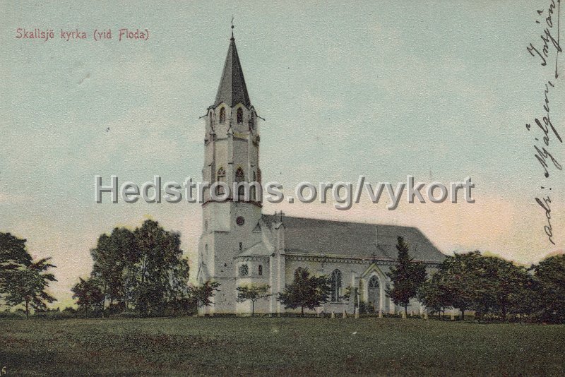 Skallsjo kyrka (vid Floda). Postganget 13 juni 1912.jpg - Skallsjö kyrka (vid Floda).Postgånget 13 juni 1912.