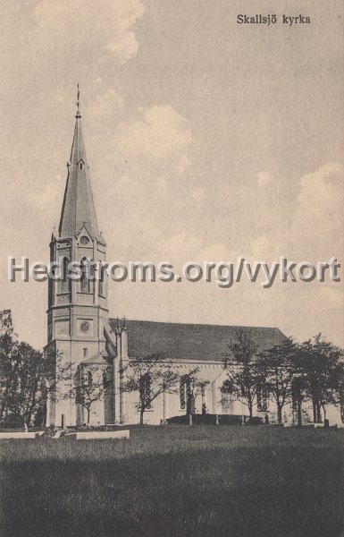 Skallsjo kyrka. Postganget 24 juli 1950. Forlag Einar Erikson, Alingsas.jpg - Skallsjö kyrka.Postgånget 24 juli 1950.Förlag: Einar Erikson, Alingsås.