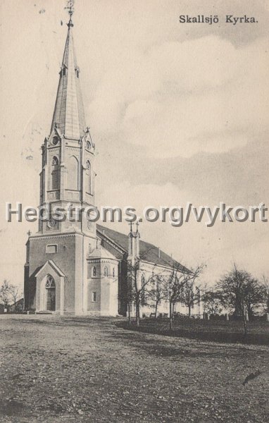 Skallsjo kyrkan. Postganget 27 januari 1921.jpg - Skallsjö kyrka.Postgånget 27 januari 1921.