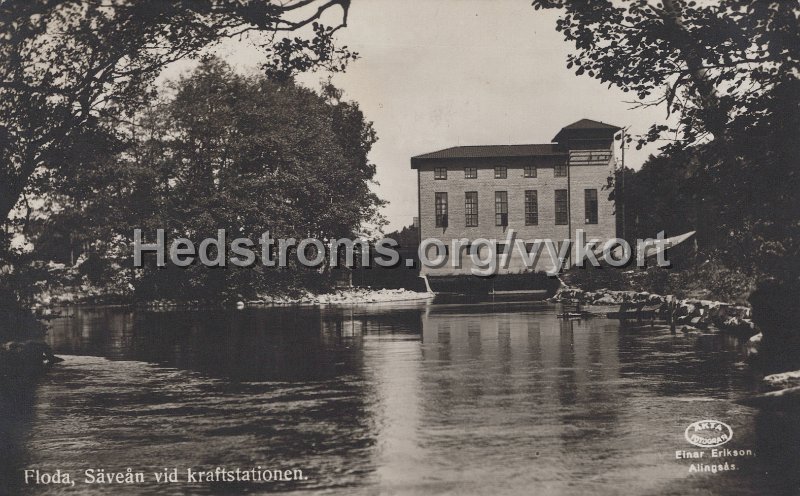 Floda, Savean vid Kratfstationen. Postganget 7 januari 1948. Einar Erikson, Alingsas.jpg - Floda, Säveån vid Kraftstationen.Postgånget 7 januari 1948.Einar Erikson, Alingsås.