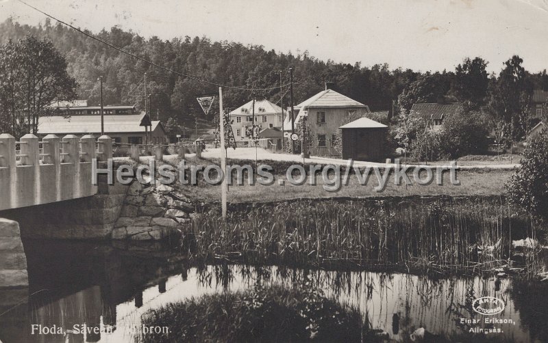 Floda, Savean vid bron. Postganget 13 mars 1937. Einar Erikson, Alingsas.jpg - Floda, Säveån vid bron.Postgånget 13 mars 1937.Einar Erikson, Alingsås.