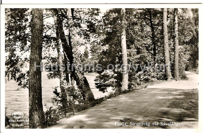 Floda, Strandvag vid Savelangen. Postganget 19 april 1949. Einar Erikson, Alingsas.jpeg - Floda, Strandväg vid Sävelången.Postgånget 19 april 1949.Einar Erikson, Alingsås.