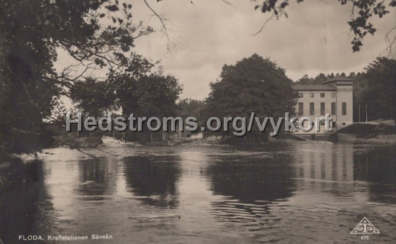 Floda. Kraftstationen Savean. Postganget16 juni 19xx. Forlag Alrik Hedlund, Goteborg.  Traff 675.jpg - Floda. Kraftstationen Säveån.Postgånget16 juni 19xx.Förlag: Alrik Hedlund, Göteborg.Träff 675.