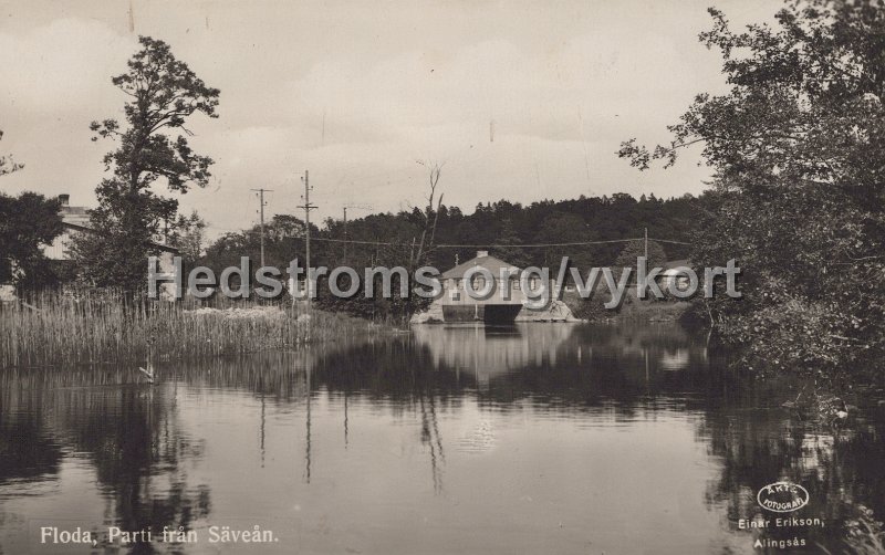 Floda. Parti fran Savean. Postganget 24 juli 1943. Einar Erikson, Alingsas.jpg - Floda. Parti från Säveån.Postgånget 24 juli 1943.Einar Erikson, Alingsås.