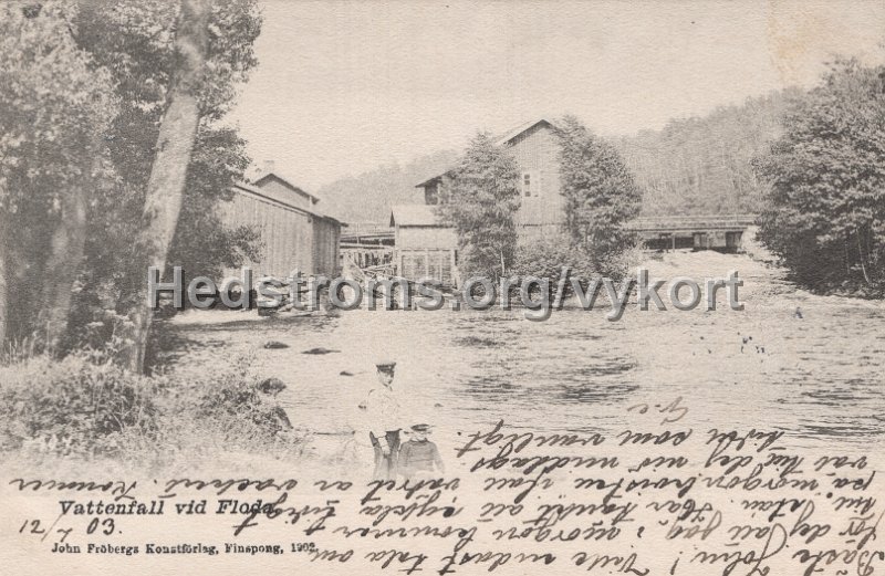 Vattenfall vid Floda. Postganget  12 juli 1903. John Frobergs Konstforlag, Finspong, 1902.jpg - Vattenfall vid Floda.Postgånget 12 juli 1903.John Fröbergs Konstförlag, Finspong, 1902.