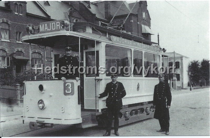 Goteborgs Vykortsklubb 1 av 4 2015.jpeg - Spårvagn, linje 3 mot Majorna, Göteborg.Efter fotografi utlånat av Karl-Erik Jägard.Göteborgs Vykortsklubb 1 av 4 2015.