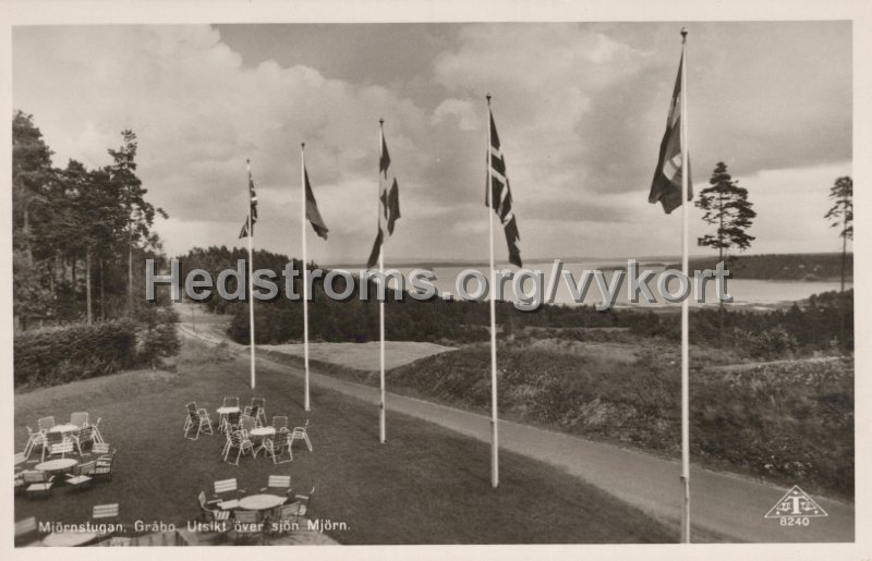 Mjornstugan. Grabo. Utsikt over sjon Mjorn. Postganget 21 juni 1958.Traff 8240.jpg - Mjörnstugan. Gråbo. Utsikt över sjön Mjörn.Postgånget 21 juni 1958.Träff 8240.