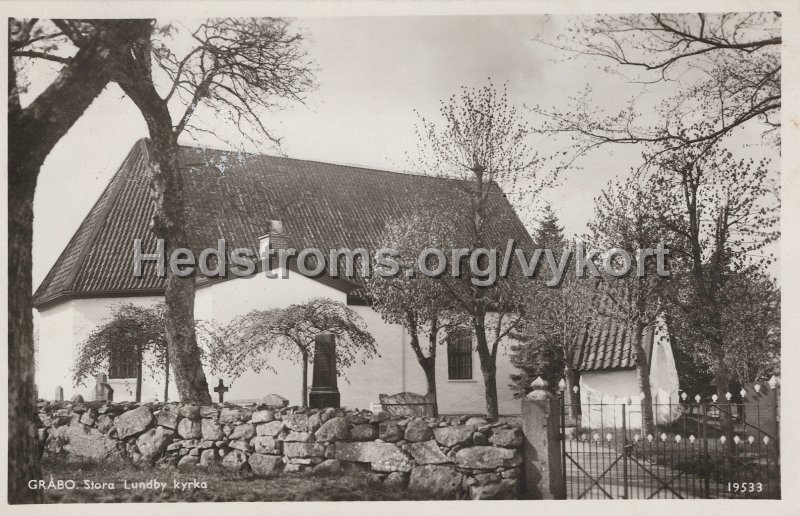 Grabo. Stora Lundby kyrka. Postganget 23 augusti 1032. Pressbyran 19533.jpg - Gråbo. Stora Lundby kyrka.Postgånget 23 augusti 1932.Pressbyrån 19533.