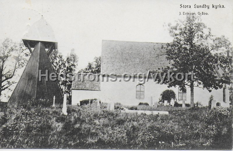 Stora Lundby Kyrka. Postganget 3 maj 1906. J. Erikson, Grabo.jpeg - Stora Lundby Kyrka.Postgånget 3 maj 1906.J. Erikson, Gråbo.