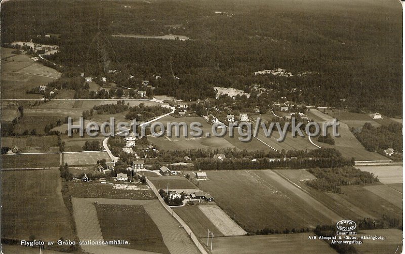 Flygfoto av Grabo stationssamhalle. Postganget 25 augusti 1938. Ensamratt AB Almquist Coster, Helsingborg. Ahrenbergsflyg. Foto Lilljeqvist.jpg - Flygfoto av Gråbo stationssamhälle.Postgånget 25 augusti 1938.Ensamrätt: A/B Almquist Cöster, Helsingborg. Ahrenbergsflyg.Foto Lilljeqvist.