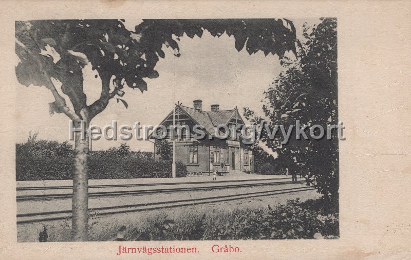 Jarnvagsstationen. Grabo. Postganget 19 september 1909.jpg - Järnvägsstationen. Gråbo.Postgånget 19 september 1909.