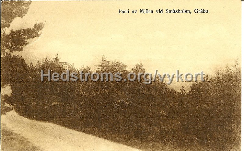 Parti av Mjorn vid Smaskolan, Grabo. Postganget 23 augusti 1917. Foto Forlag J.E. Lindqvist, Grabo.jpg - Parti av Mjörn vid Småskolan, Gråbo.Postgånget 23 augusti 1917.Foto & Förlag: J.E. Lindqvist, Gråbo.