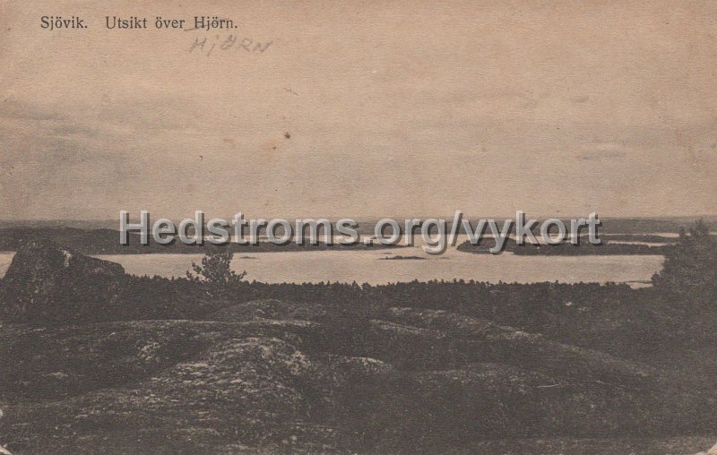 Sjovik. Utsikt over Hjorn. Postganget 1 september.1916.jpg - Sjövik. Utsikt över Hjörn.Postgånget 1 september.1916.