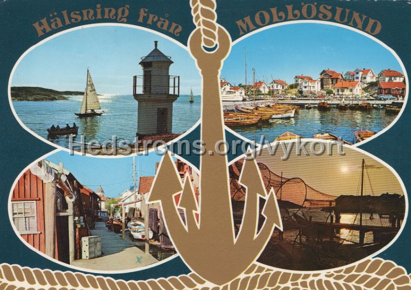 Halsning fran Mollosund. Postganget 7 juli 1973. Forlag  ensamratt AB H. Lindenhag, Goteborg. 961. Golden card..jpg - Hälsning från Mollösund.Postgånget 7 juli 1973.Förlag & ensamrätt: AB H. Lindenhag, Göteborg. 961. Golden card.