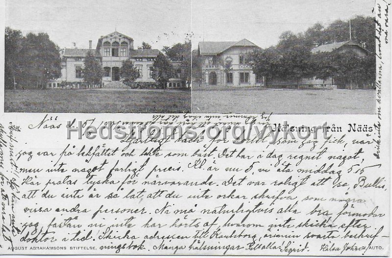 2. Halsning fran Naas. Postganget 5 augusti 1901. August Abrahamsons Stiftelse.jpeg - 2. Hälsning från Nääs.Postgånget 5 augusti 1901.August Abrahamsons Stiftelse.