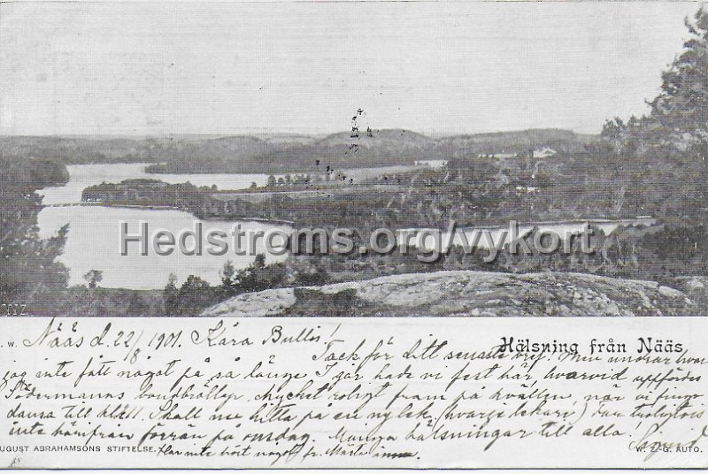 5. Halsning fran Naas. Postganget 22 augusti 1901. August Abrahamsons Stiftelse.jpeg - 5. Hälsning från Nääs.Postgånget 22 augusti 1901.August Abrahamsons Stiftelse.