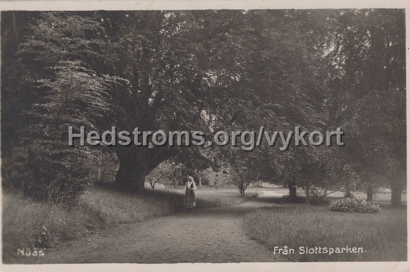 Naas. Fran Slottsparken. Postganget  8 augusti 1927..jpg - Nääs. Från Slottsparken.Postgånget  8 augusti 1927.
