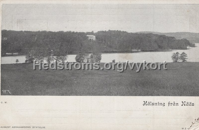 Halsning fran Naas. Postganget 23 augusti 1901.  August Abrahamssons Stiftelse. W.Z.-G. Auto.jpg - Hälsning från Nääs.Postgånget 23 augusti 1901.August Abrahamssons Stiftelse. W.Z.-G. Auto.