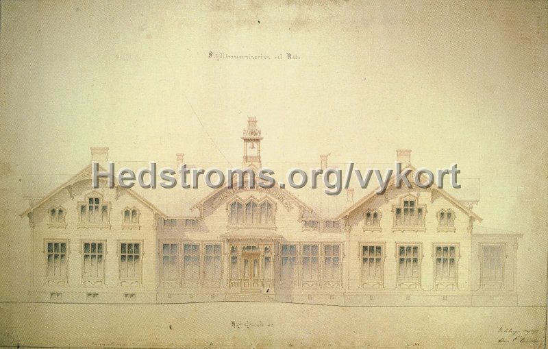 Slojdlararseminariet, Naas efter akvarellerad fasadritning av arkitekt Adrian C. Pettersson 1879. Odaterat.jpg - Slöjdlärarseminariet, Nääs efter akvarellerad fasadritning av arkitekt Adrian C. Pettersson 1879.Odaterat.A5-format.